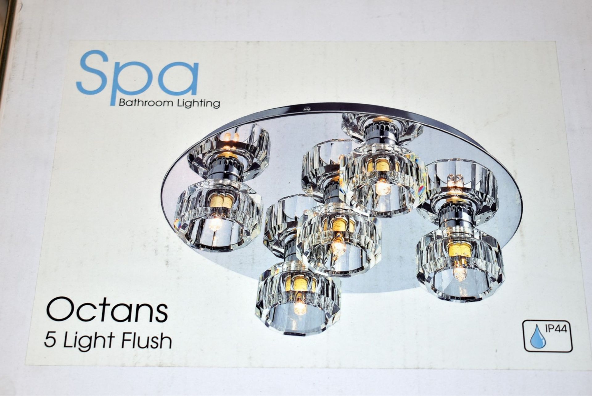 1 x Spa Bathroom Lighting - Octans 5 Light Flush Fitting With Octagon Glass Diffusers and Mirrored - Image 2 of 3