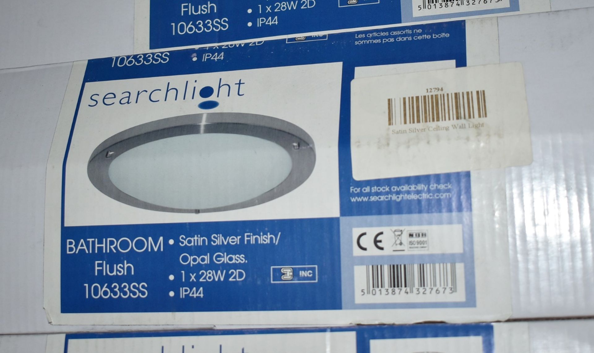 1 x Searchlight Bathroom Light Fitting - Flush Ceiling Light With Satin Silver Finish, Opal Glass - Image 2 of 2