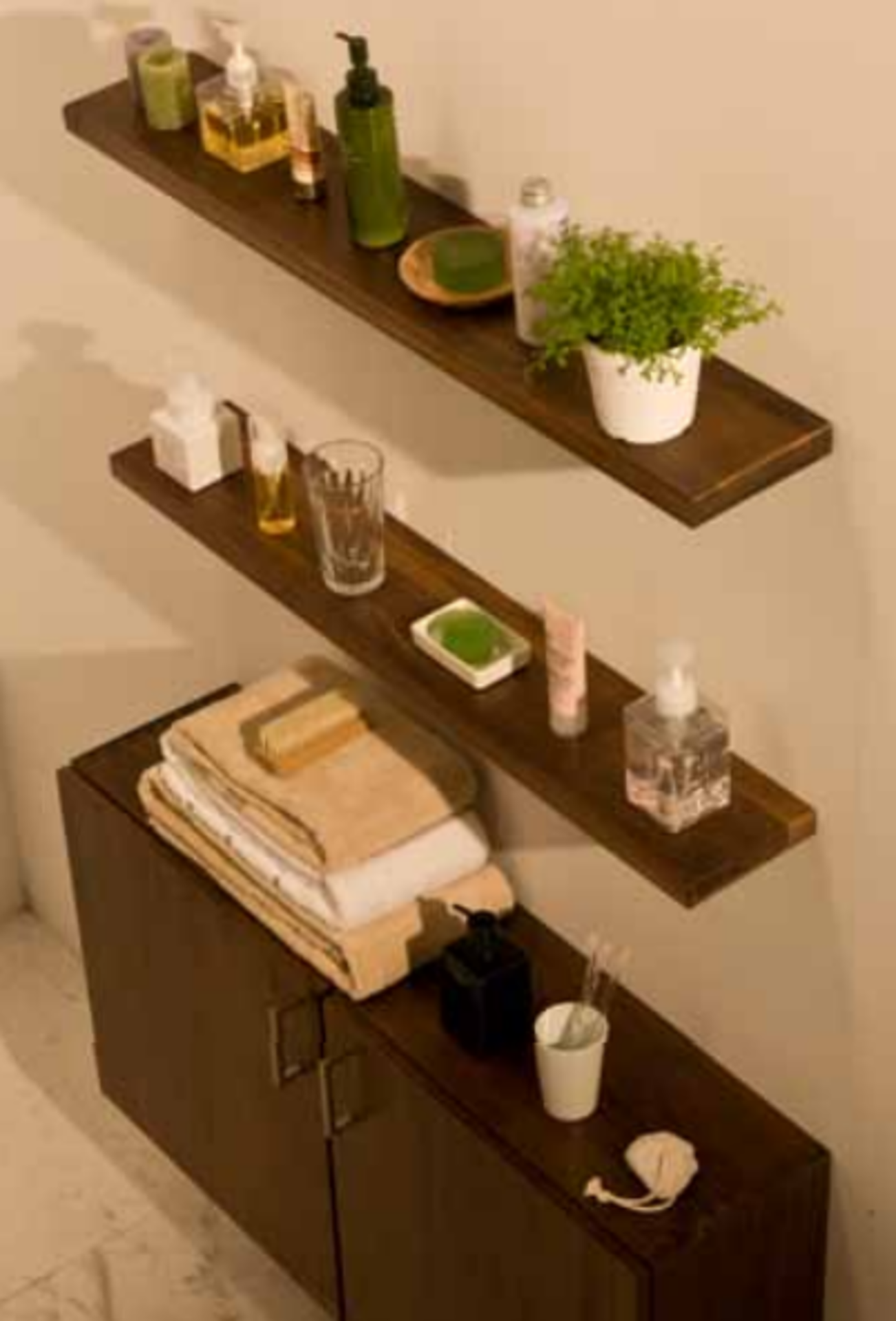 1 x Stonearth Large Bathroom Storage Shelf With Concealed Brackets - American Solid WALNUT - Image 3 of 12