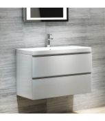 1 x Synergy Linea 800mm Wall Mounted Vanity Unit With White Ceramic 1 Tap Hole Sink Basin - RRP £795