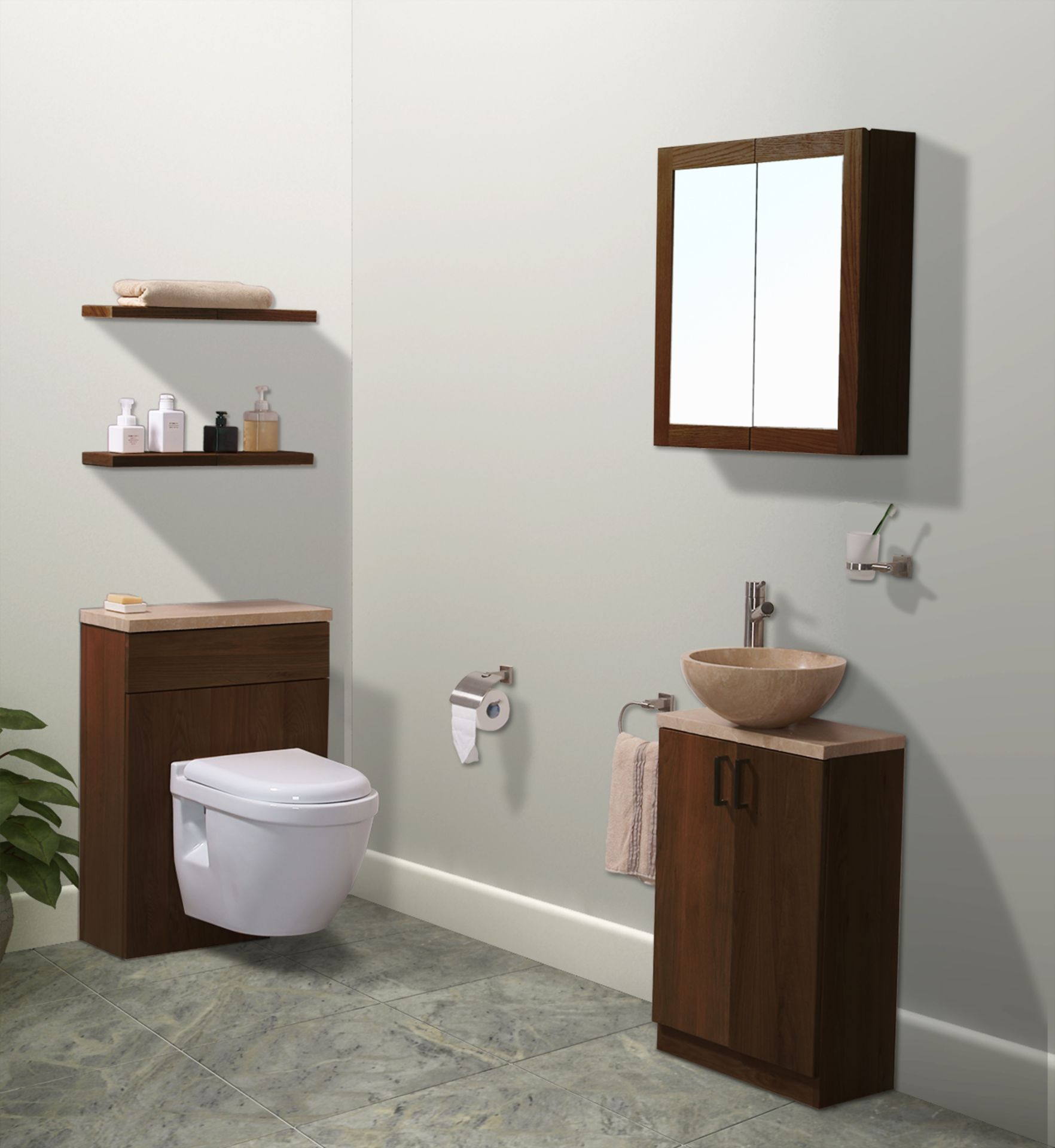 1 x Stonearth 'Petite' Slim Projection 500mm Washstand - American Solid Walnut - Original RRP £549 - - Image 3 of 11