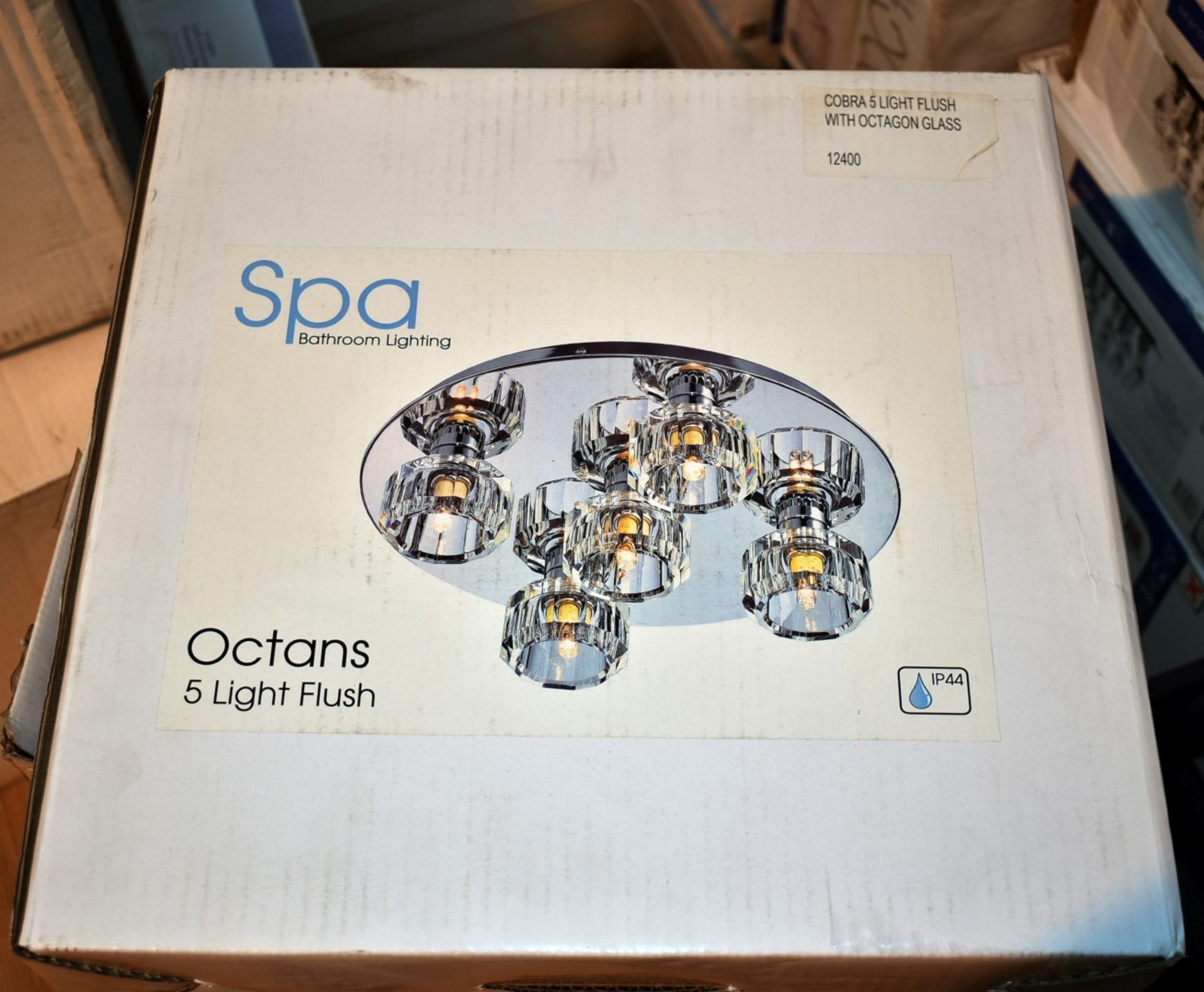 1 x Spa Bathroom Lighting - Octans 5 Light Flush Fitting With Octagon Glass Diffusers and Mirrored - Image 3 of 3