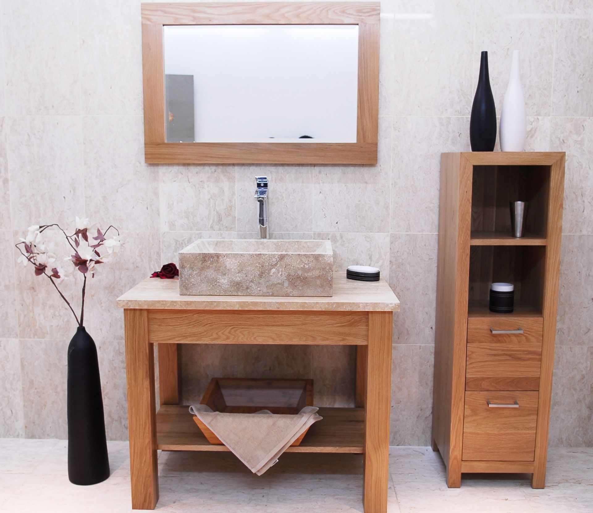 1 x Stonearth 'Prestige' Open Shelf 900mm Countertop Washstand - American Solid Oak - RRP £640 - Image 3 of 11