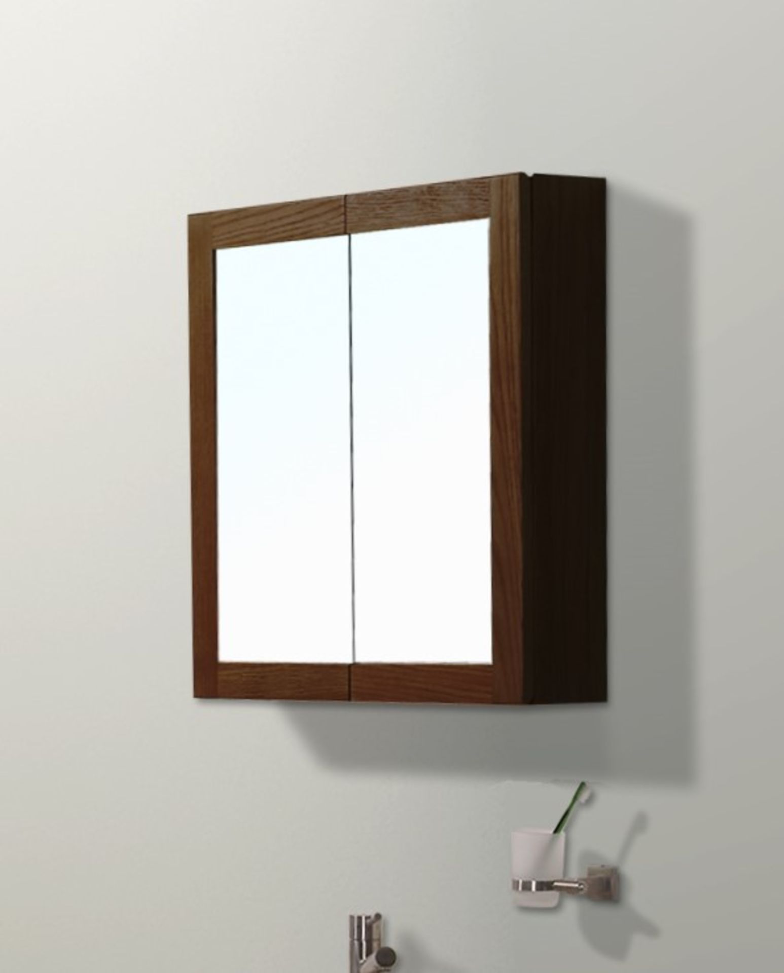 1 x Stonearth 600mm Wall Mounted Mirrored Bathroom Storage Cabinet - American Solid Walnut With - Image 2 of 10