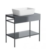 1 x Synergy Berg 800mm Grey Floor Console & 800mm 1 Tap Click Clack Waste Basin - New and Box Stock