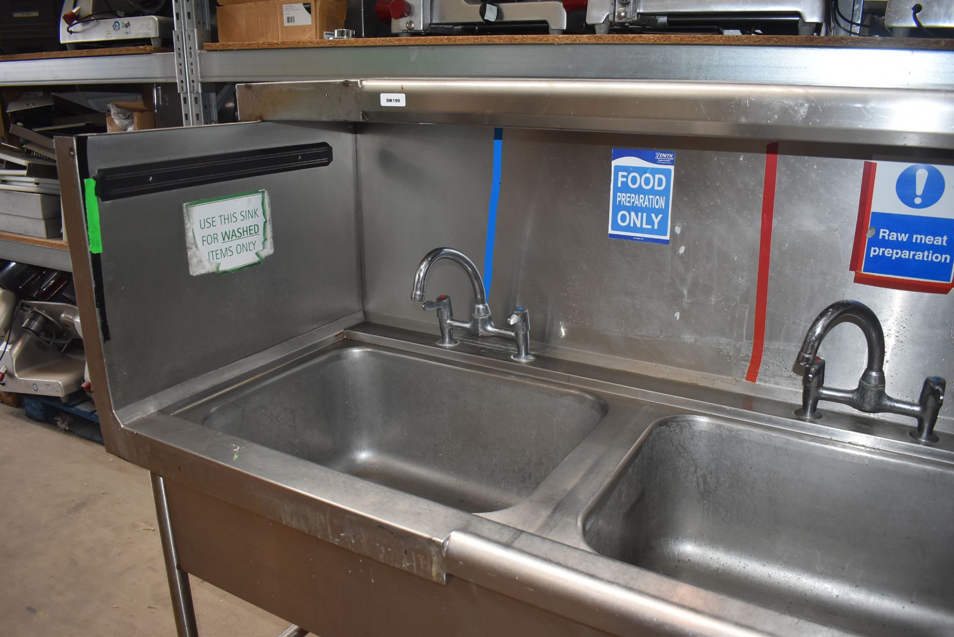 1 x Stainless Steel Twin Sink Wash Unit With Mixer Taps and Splash Back Surround - Width: 125 cms - Image 3 of 11