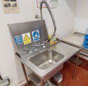 1 x Commercial Stainless Steel Passthrough Inlet and Outlet Tables With Wash Basin, Grease Trap