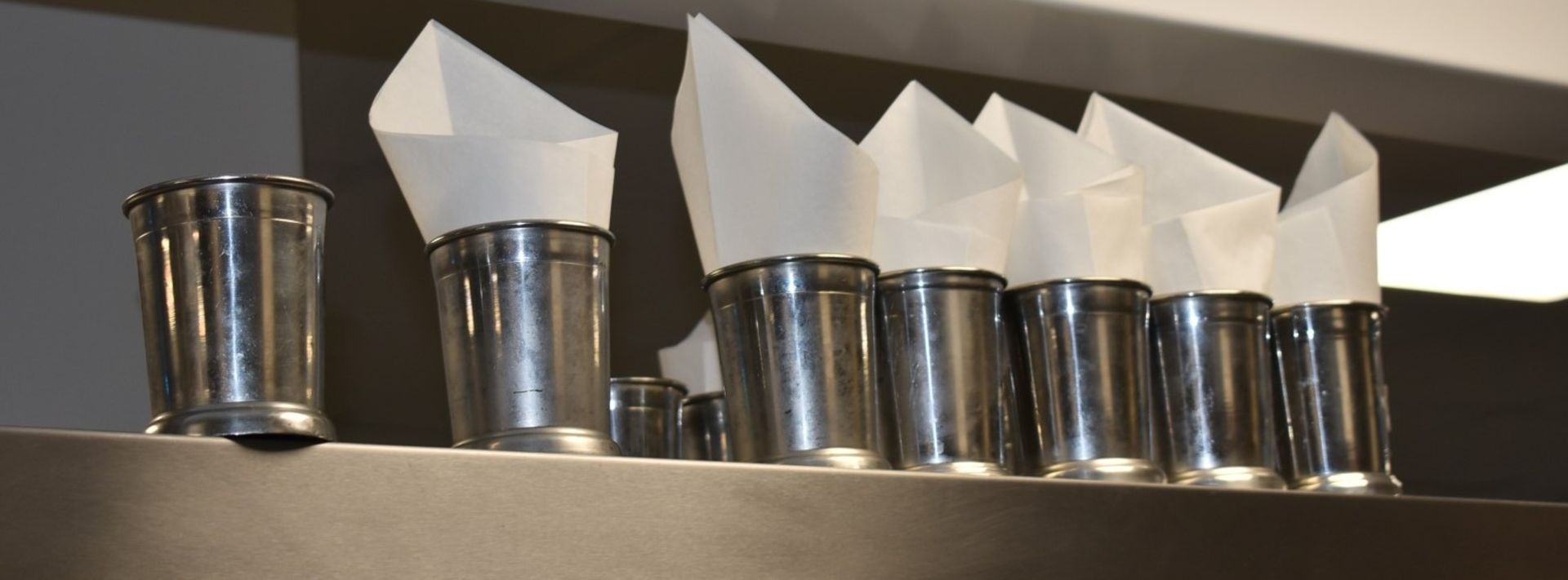 13 x Restaurant Chip Serving Buckets With Napkins By Mexclar - Stainless Steel Finish - Image 4 of 6