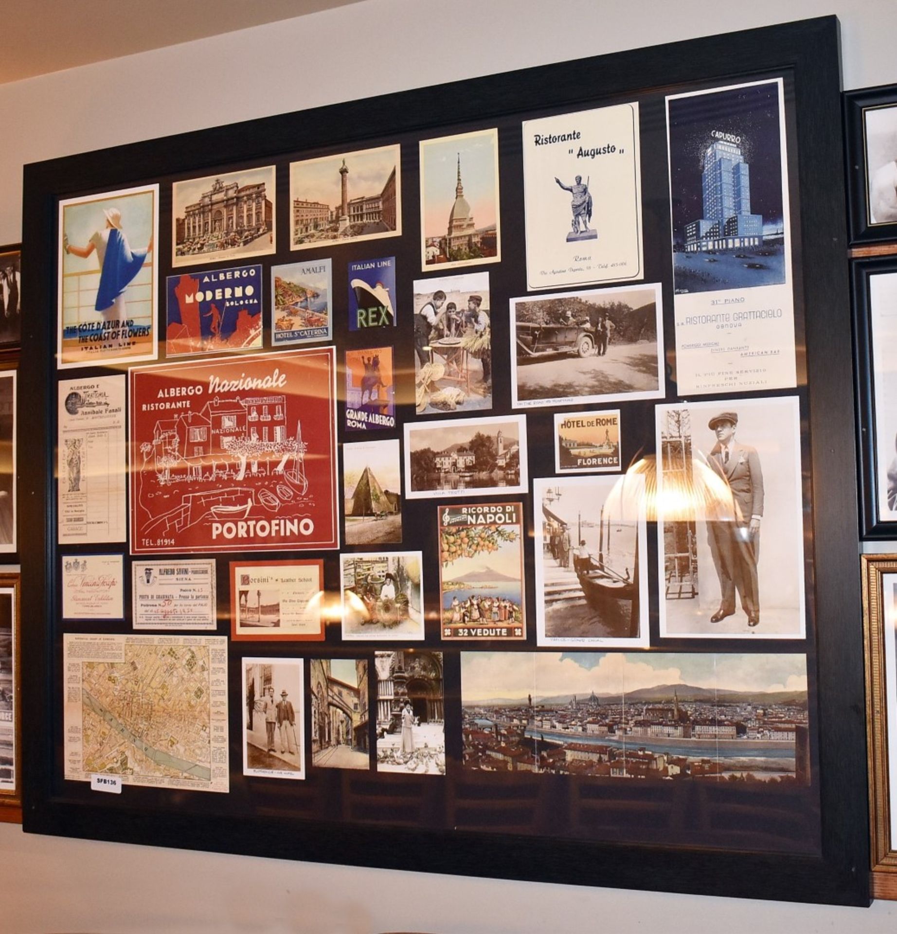 1 x  Large Framed Montage Featuring Nostalgic Italian Imagery - From a Popular American Diner -