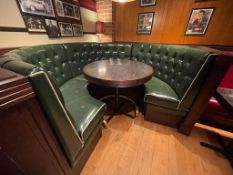 1 x Restaurant C-Shape Seating Booth In Green, With Faux Leather Upholstery With Buttoned High Backs