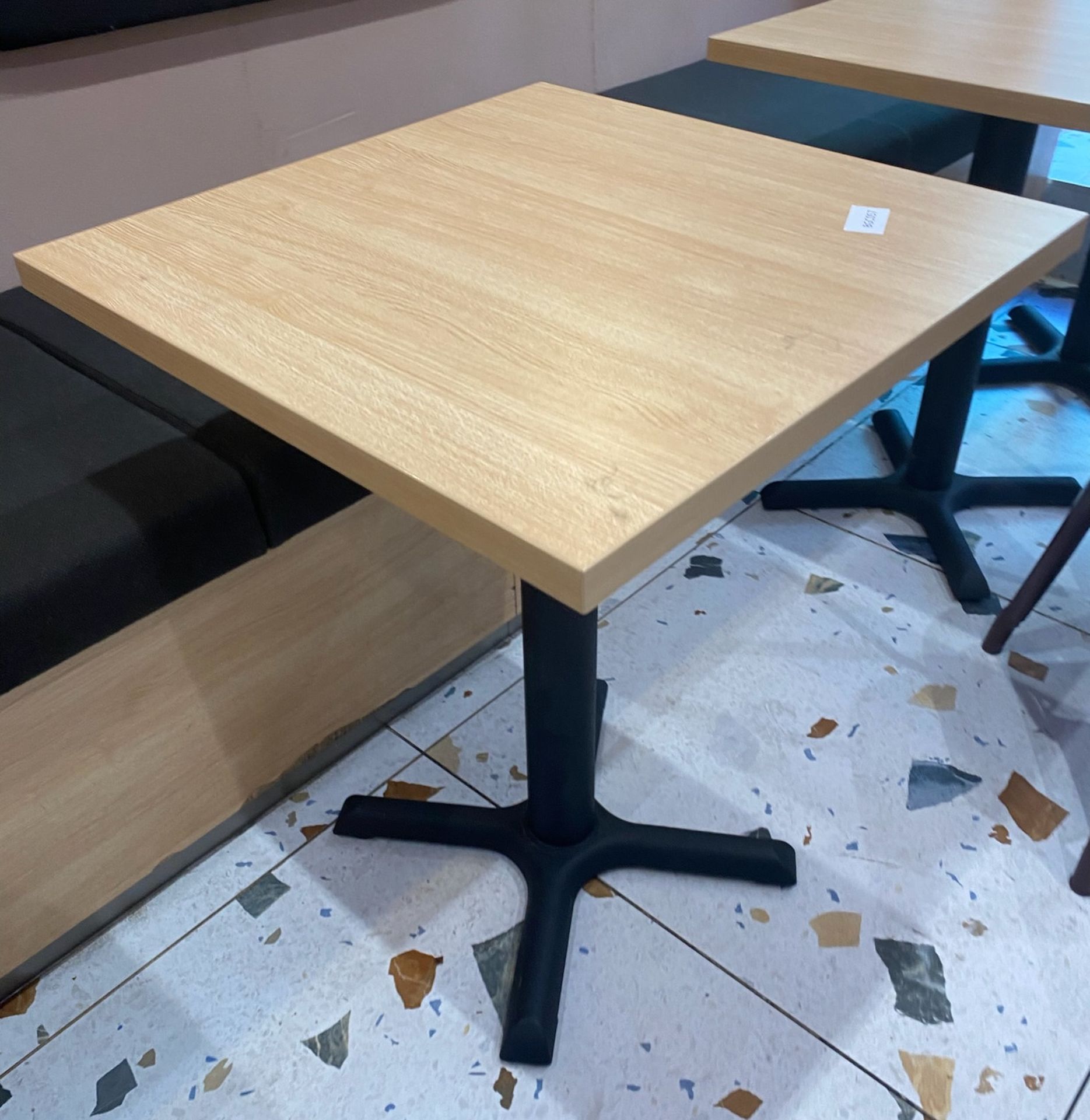 1 x Light Maple Coloured Wooden Top Square Dining Table With Metal Leg - Approx. 600Mm - Ref: BGC058