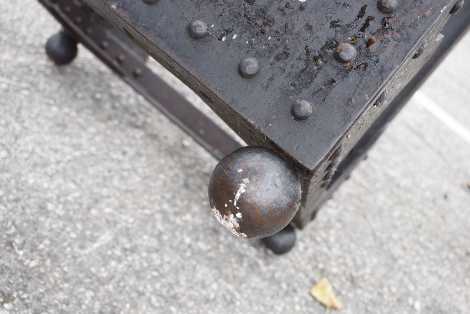 1 x Vintage Butchers Block With Riveted Steel Base, Utensil Hanging Rail and Heavy Stone Block Top - Image 7 of 11