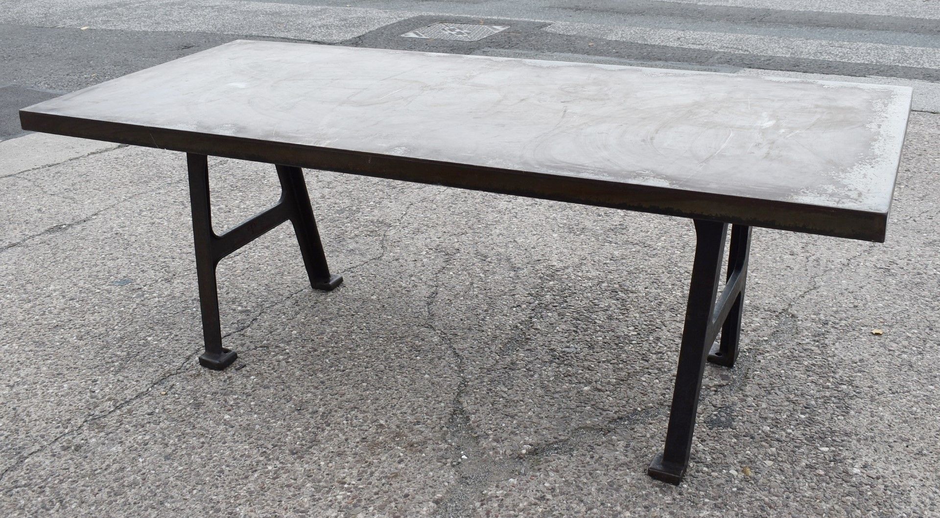 1 x Industrial Style 200cm Banquetting Restaurant Table Featuring a Heavy Steel Top & Steel Legs