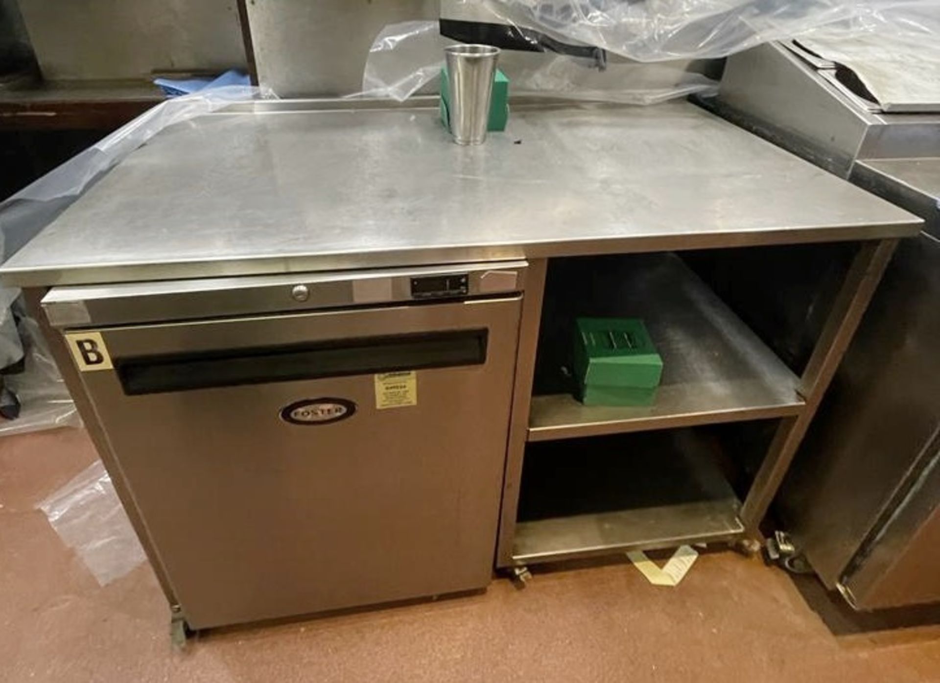 1 x Fosters Undercounter 60cm Freezer And Stainless Steel Prep Bench - From a Popular American Diner