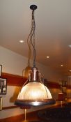 8 x Industrial-style Pendant Light Fittings In Copper With Pleated Glass Shades - From a Popular