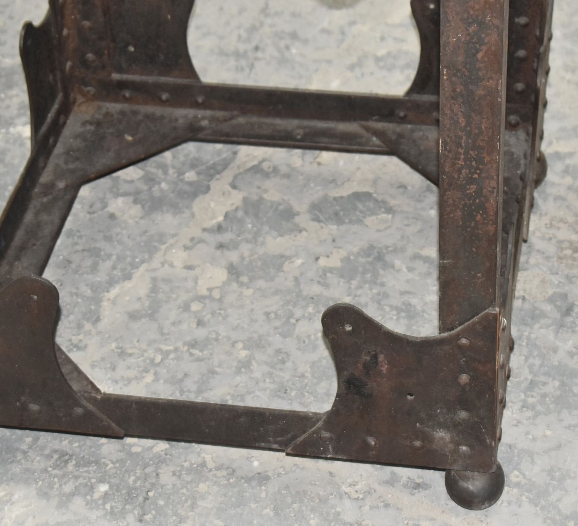 1 x Vintage Butchers Block With Riveted Steel Base, Utensil Hanging Rail and Heavy Stone Block Top - Image 3 of 11