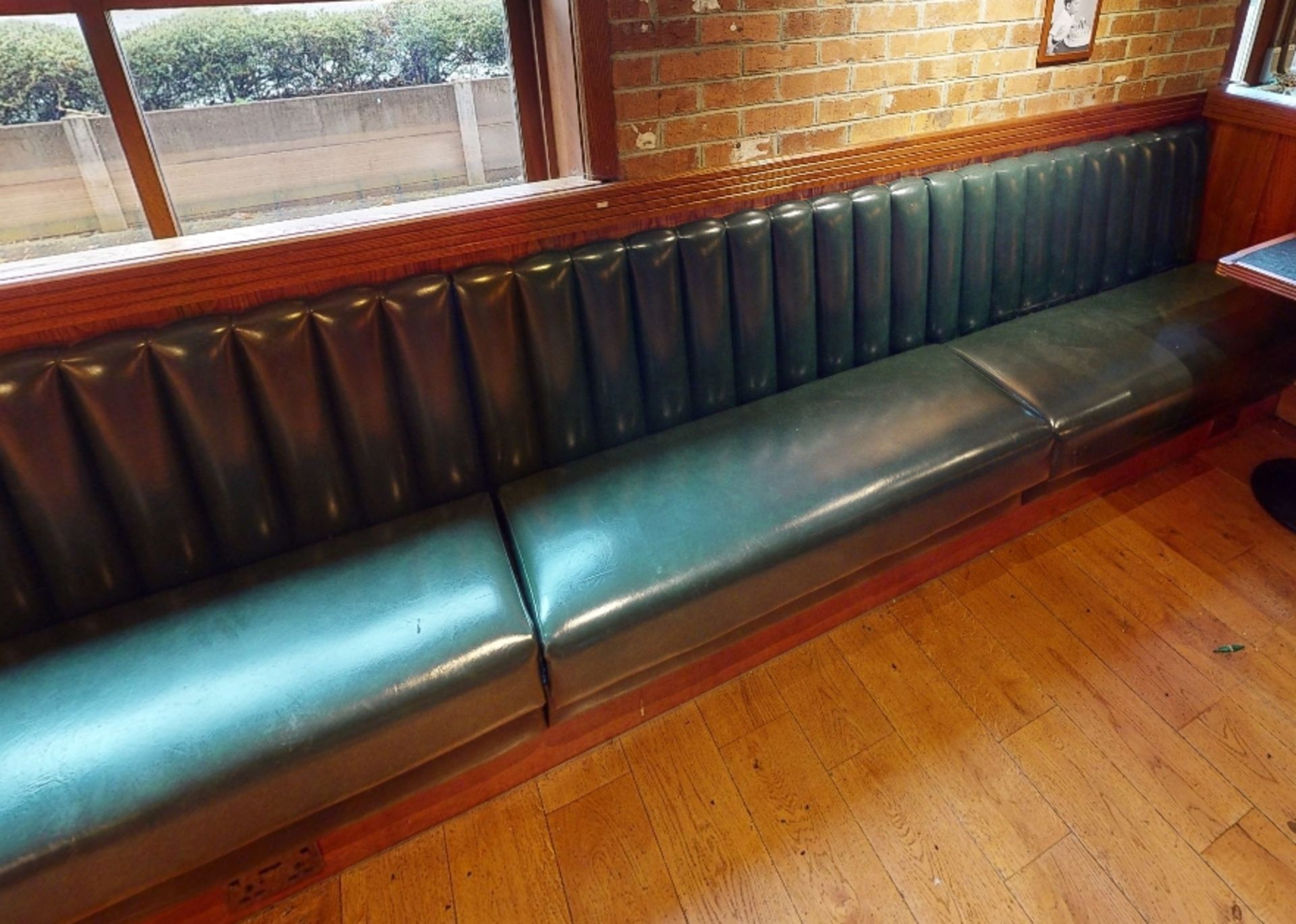 6 x Sections of Restarant Booth Seating Upholstered In Green Faux Leather With Vertical Fluted Backs - Image 6 of 6
