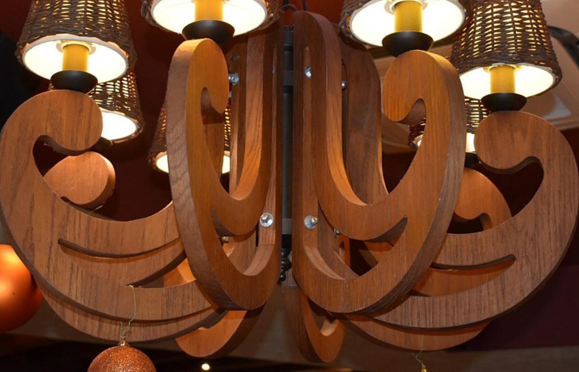 2 x Large Artisan Wooden Candelabra 8 Light Chandeliers - Approx Dimensions: Diameter 90cm - From - Image 2 of 6