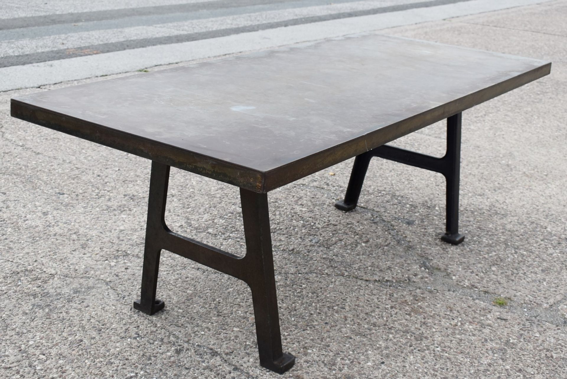 1 x Industrial Style 200cm Banquetting Restaurant Table Featuring a Heavy Steel Top & Steel Legs - Image 12 of 23