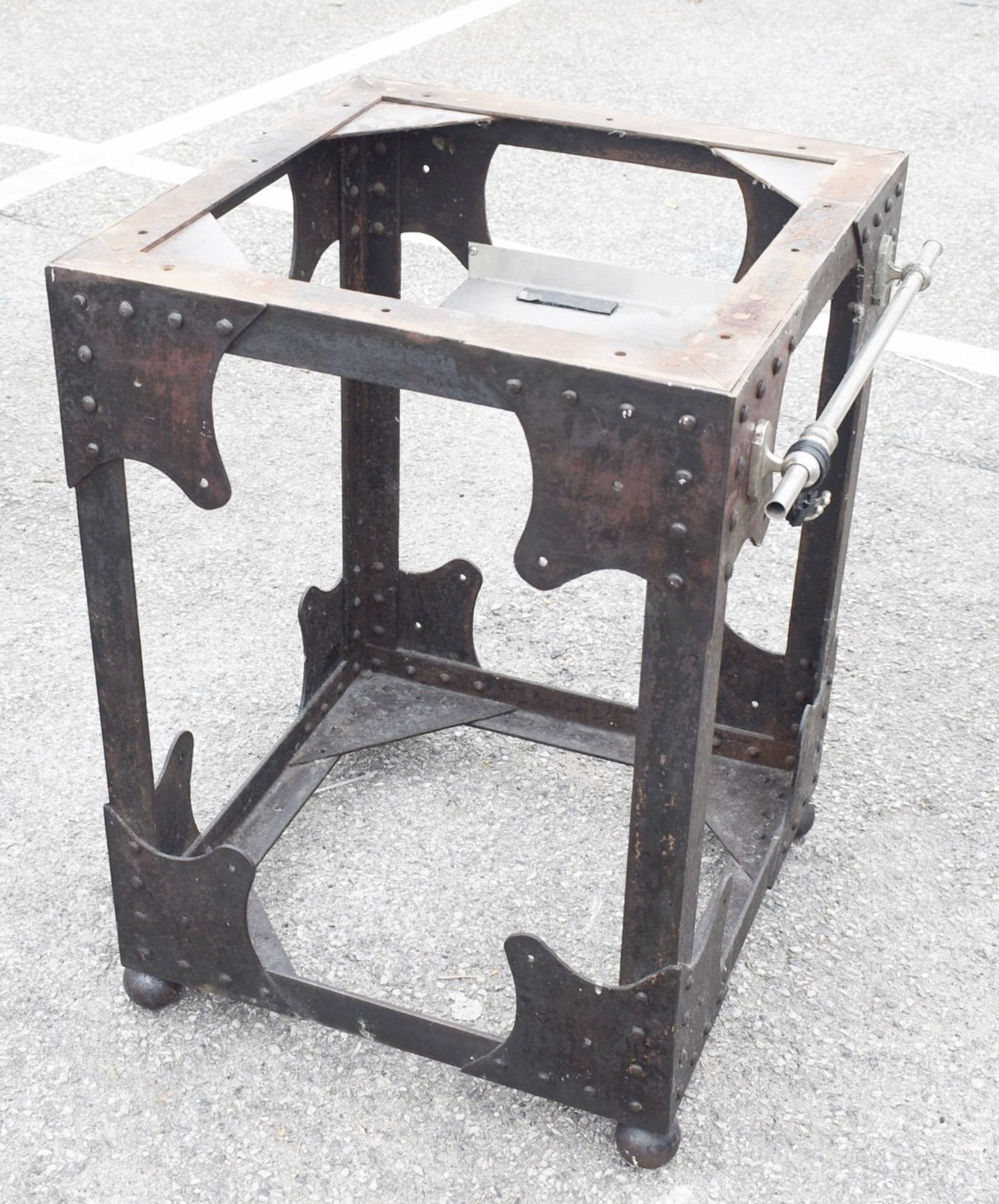 1 x Vintage Butchers Block With Riveted Steel Base, Utensil Hanging Rail and Heavy Stone Block Top - Image 5 of 11