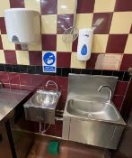 A Pair Of Stainless Steel Wash Stations, Includes Towel And Soal Despenser - From a Popular American