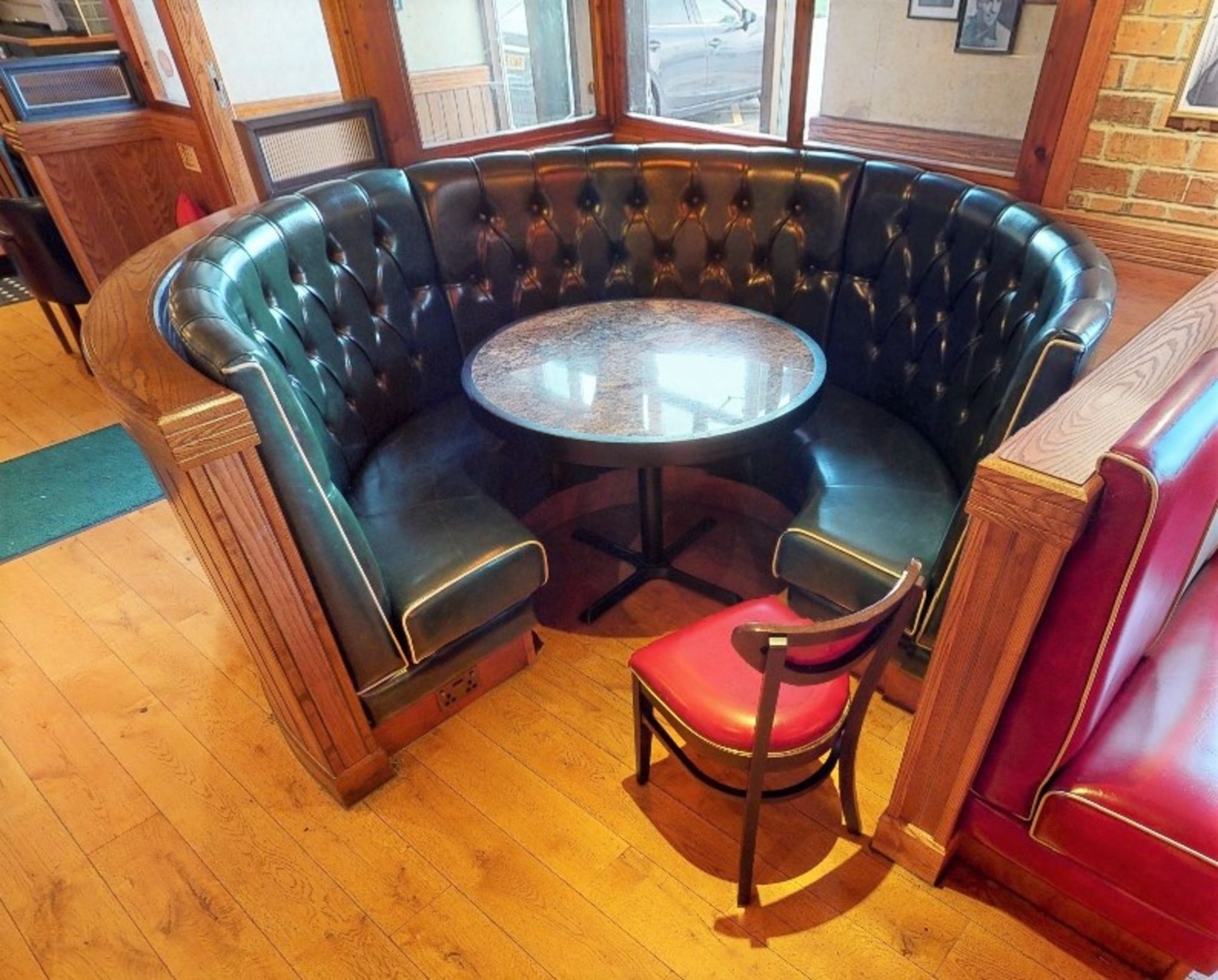 1 x Restaurant C-Shape Seating Booth In Green, With Faux Leather Upholstery With Buttoned High Backs - Image 2 of 2