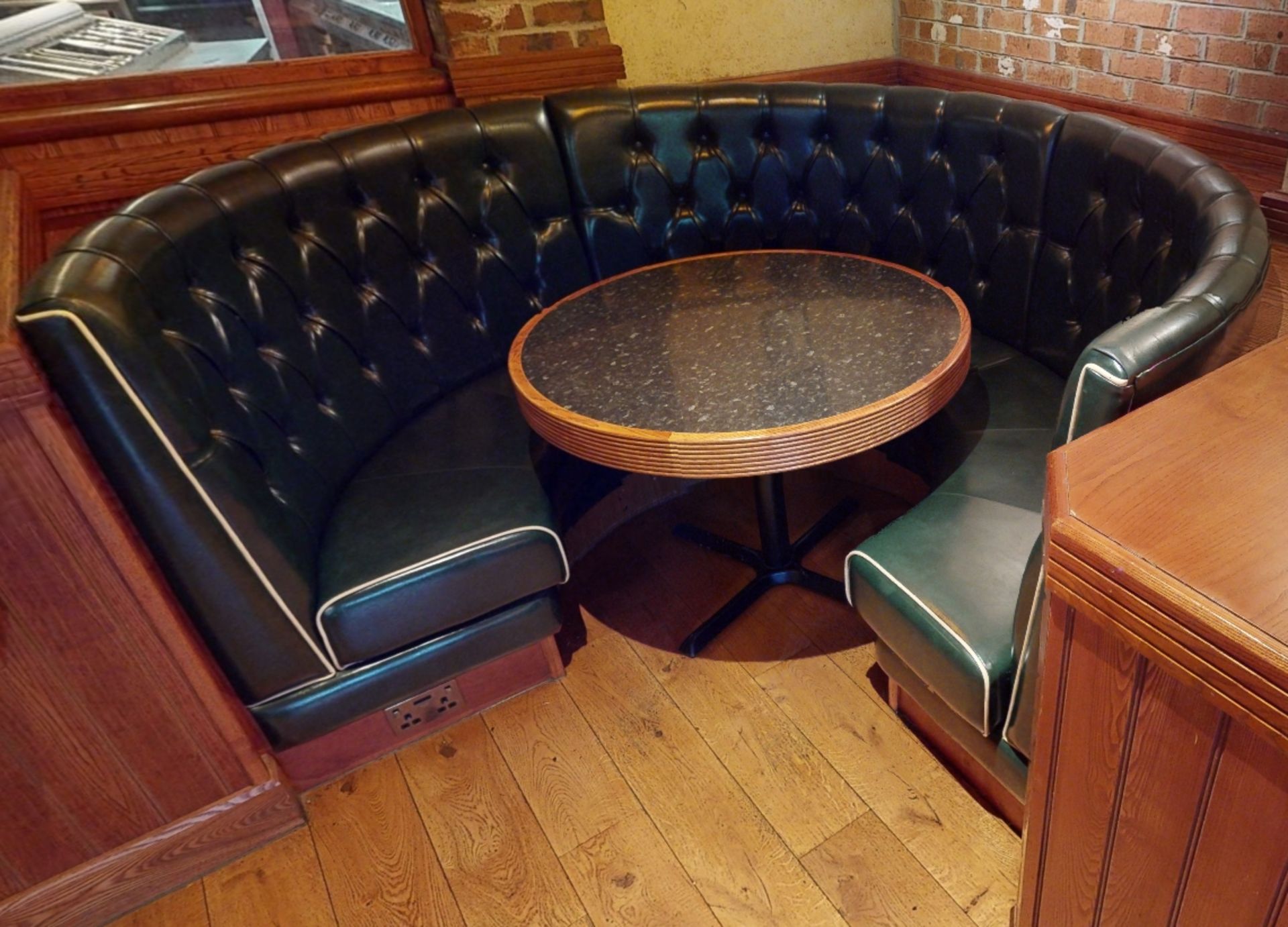 1 x Restaurant C-Shape Seating Booth In Green, With Faux Leather Upholstery With Buttoned High Backs - Image 2 of 3