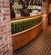 3-Section Wooden Passthrough Server Bar Featuring A Marble Effect Counter And Tiled Centre Section