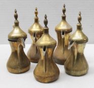 5 x Vintage Brass Arabic Dallah Coffee Pots - Recently Removed From A Well-known London Department