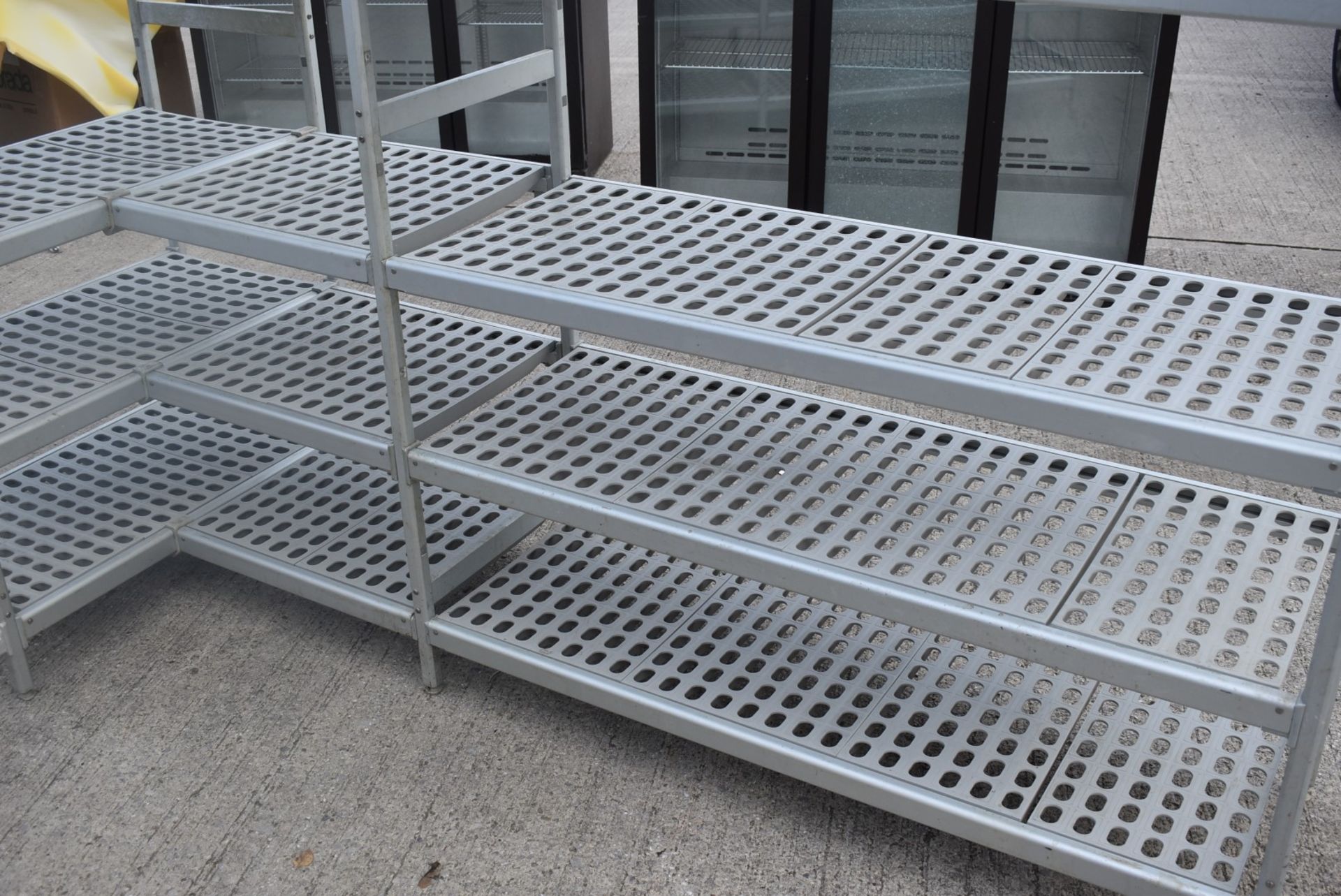 1 x Cold Room L Shaped Shelving Unit With Aluminium Frame and Perforated Shelf Panels - Image 7 of 8