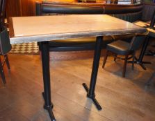 1 x Rectangular Restaurant Poser Table - Seats Upto 4 Persons - Two Tone Wooden Top & Cast Iron Base