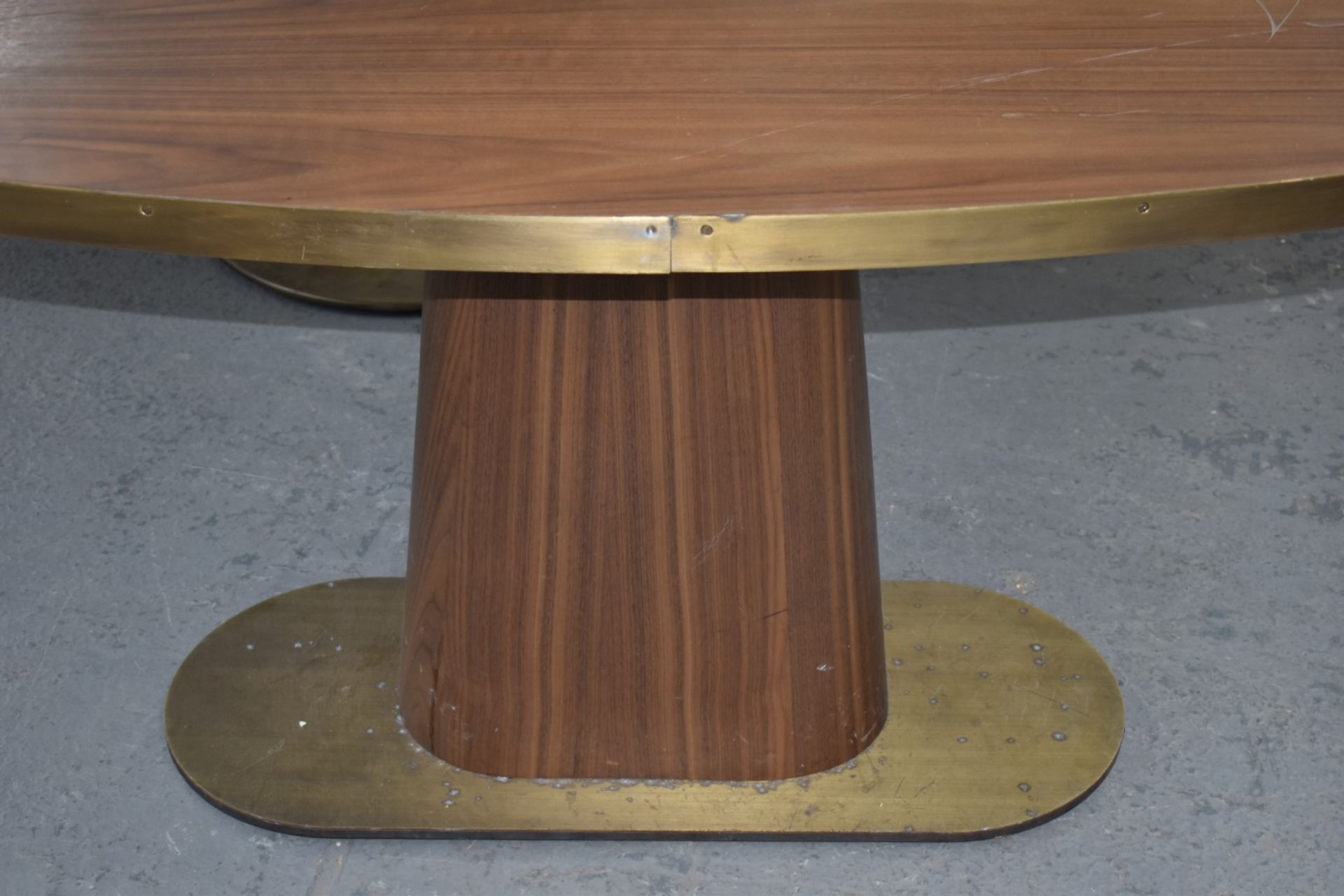 1 x Oval Banqueting Dining Table By AKP Design Athens - Walnut Top With Antique Brass Edging - Image 2 of 7