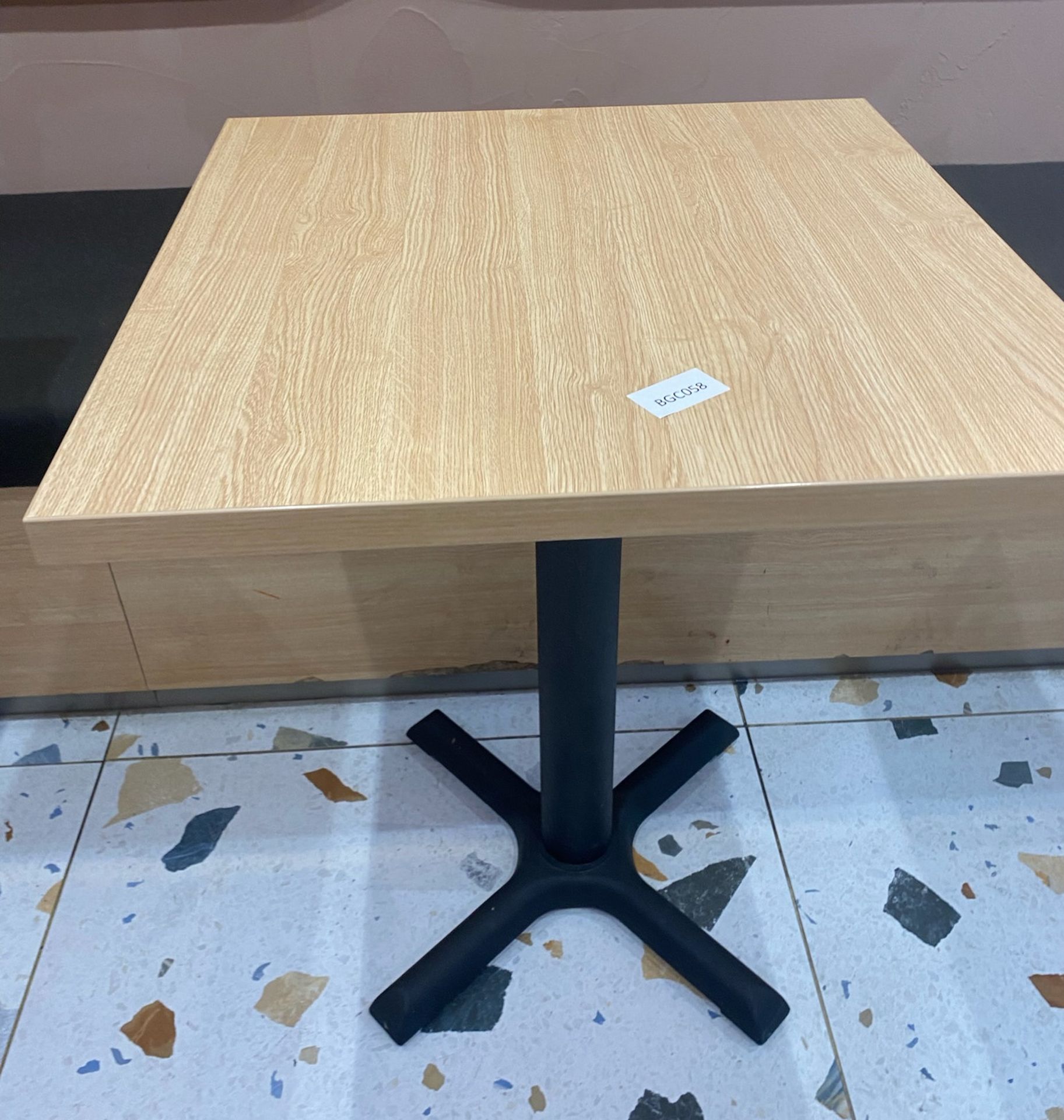 1 x Light Maple Coloured Wooden Top Square Dining Table With Metal Leg - Approx. 600Mm - Ref: BGC059