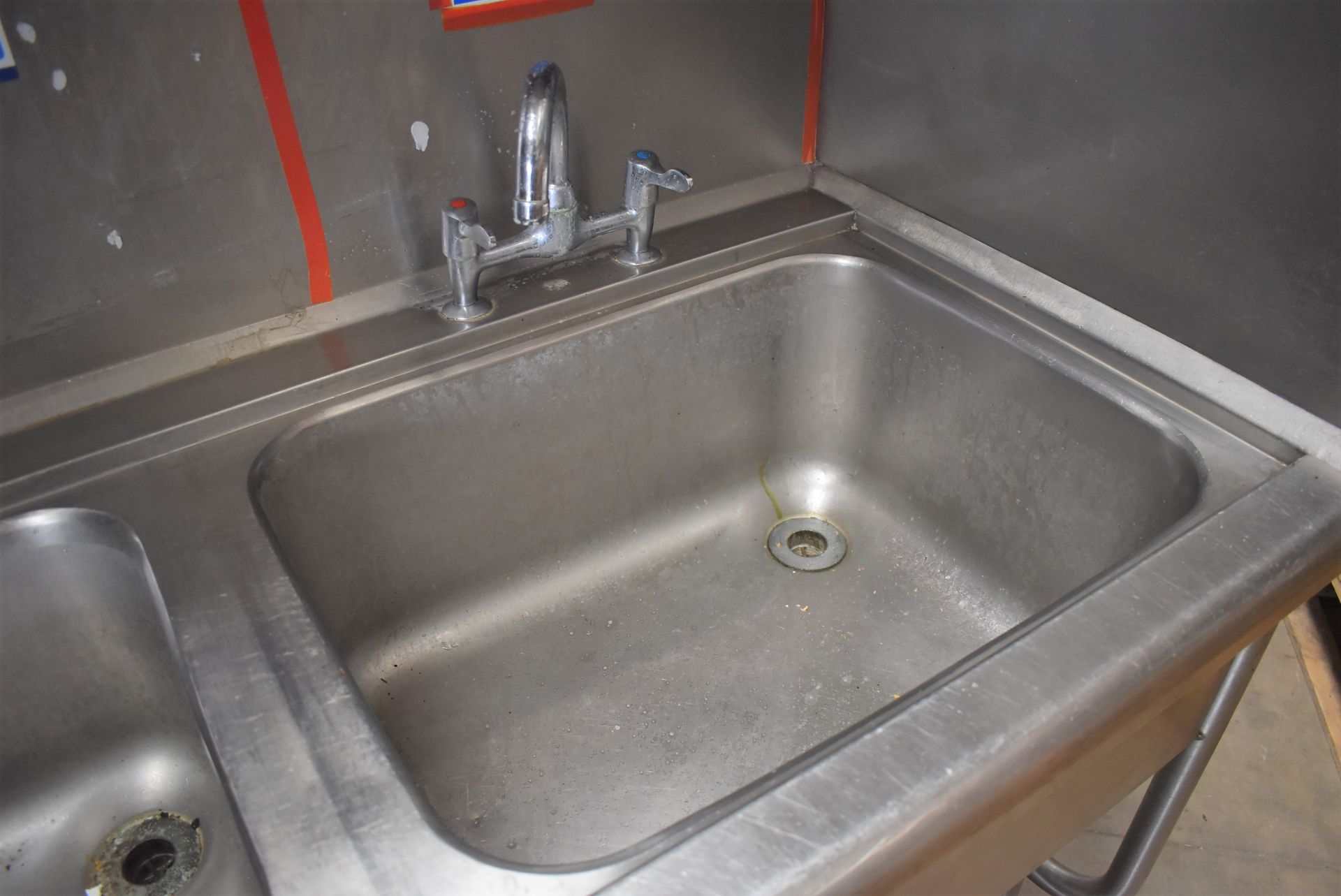 1 x Stainless Steel Twin Sink Wash Unit With Mixer Taps and Splash Back Surround - Width: 125 cms - Image 2 of 11