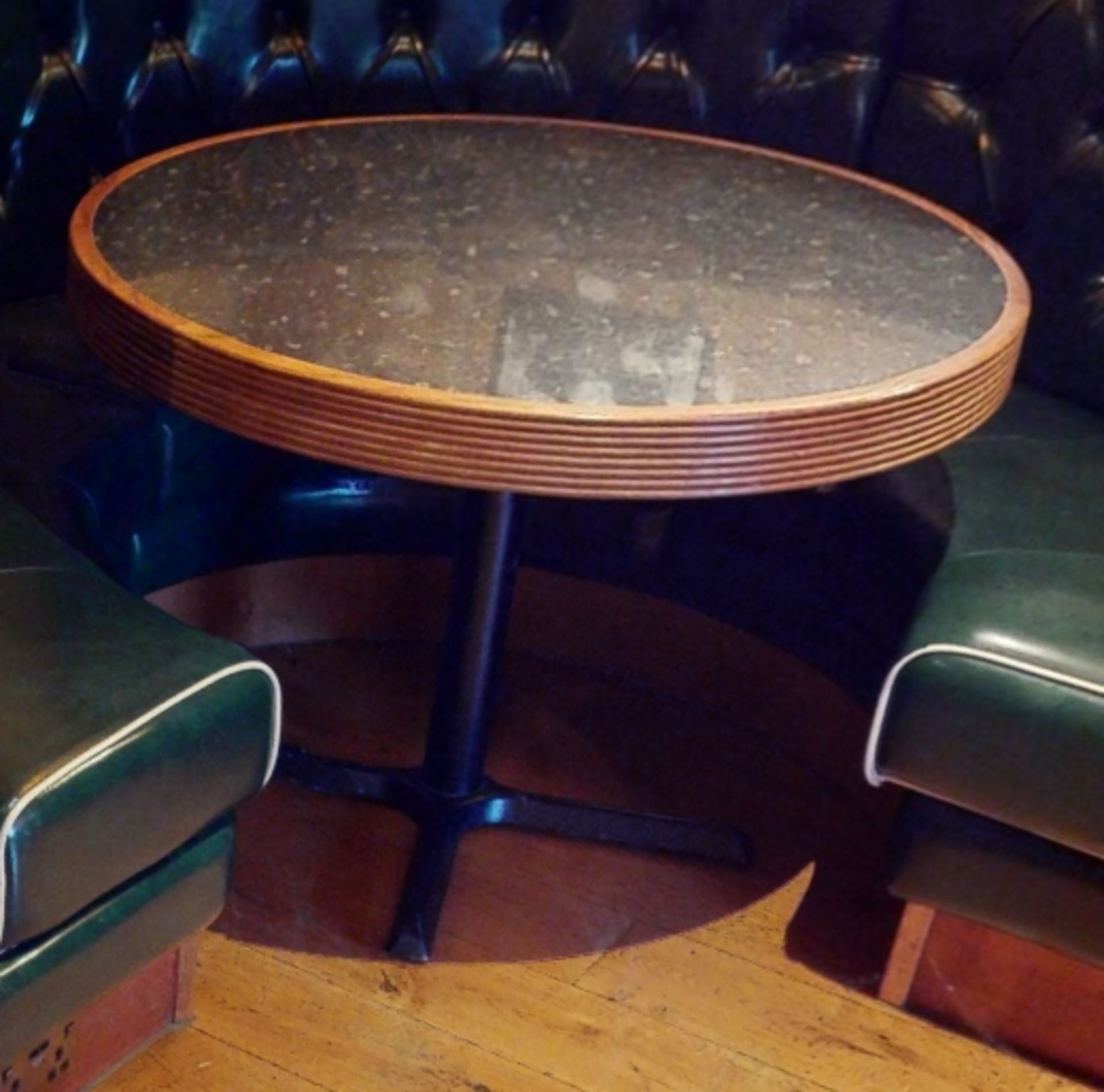 6 x Assorted Restaurant Dining Tables With Granite Style Surface, Wooden Edging and Cast Iron - Image 6 of 6