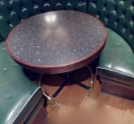 1 x Round Restaurant Dining Tables With Granite Style Surface, Wooden Edging and Cast Iron Bases -