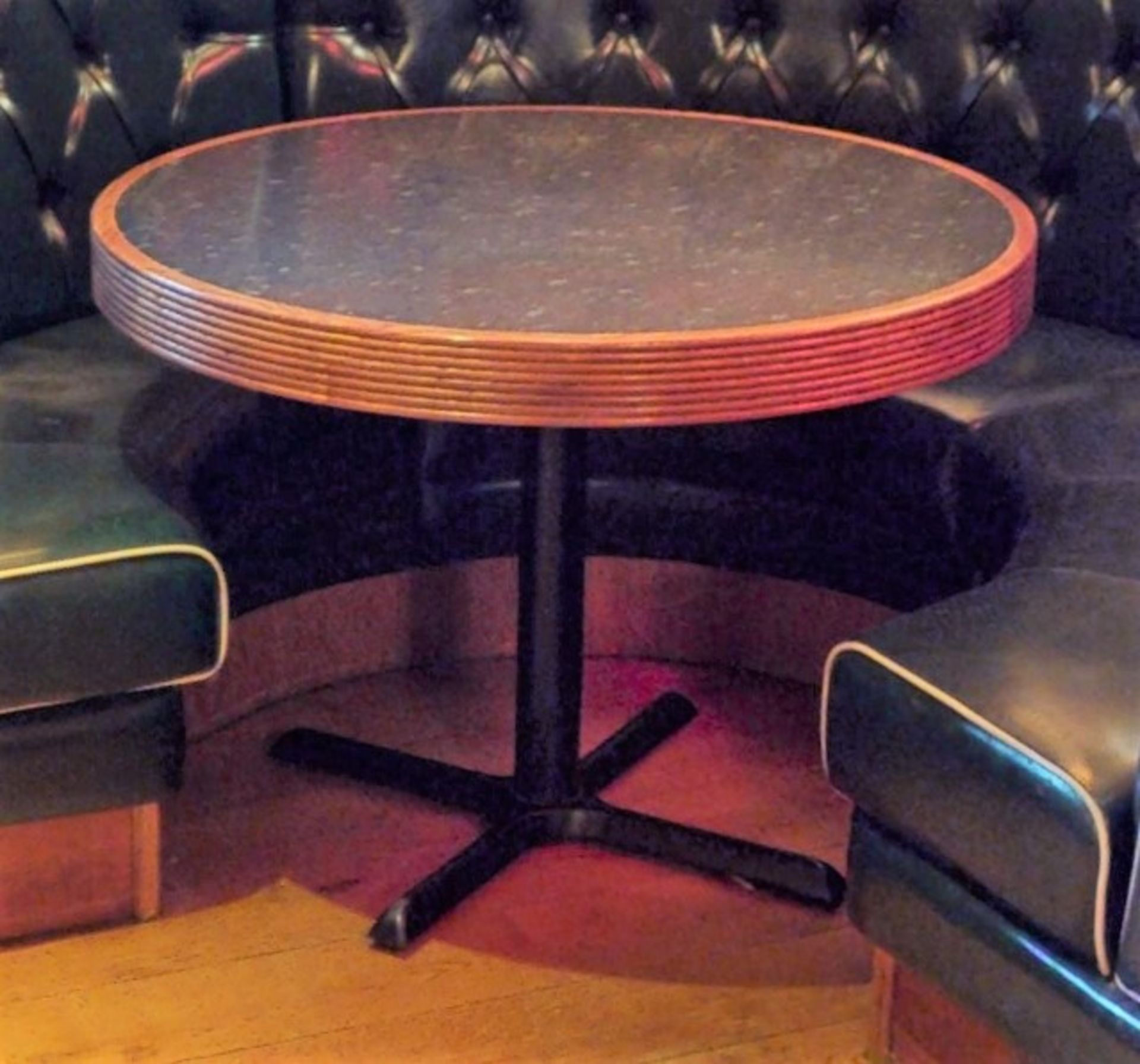 6 x Assorted Restaurant Dining Tables With Granite Style Surface, Wooden Edging and Cast Iron - Image 2 of 6