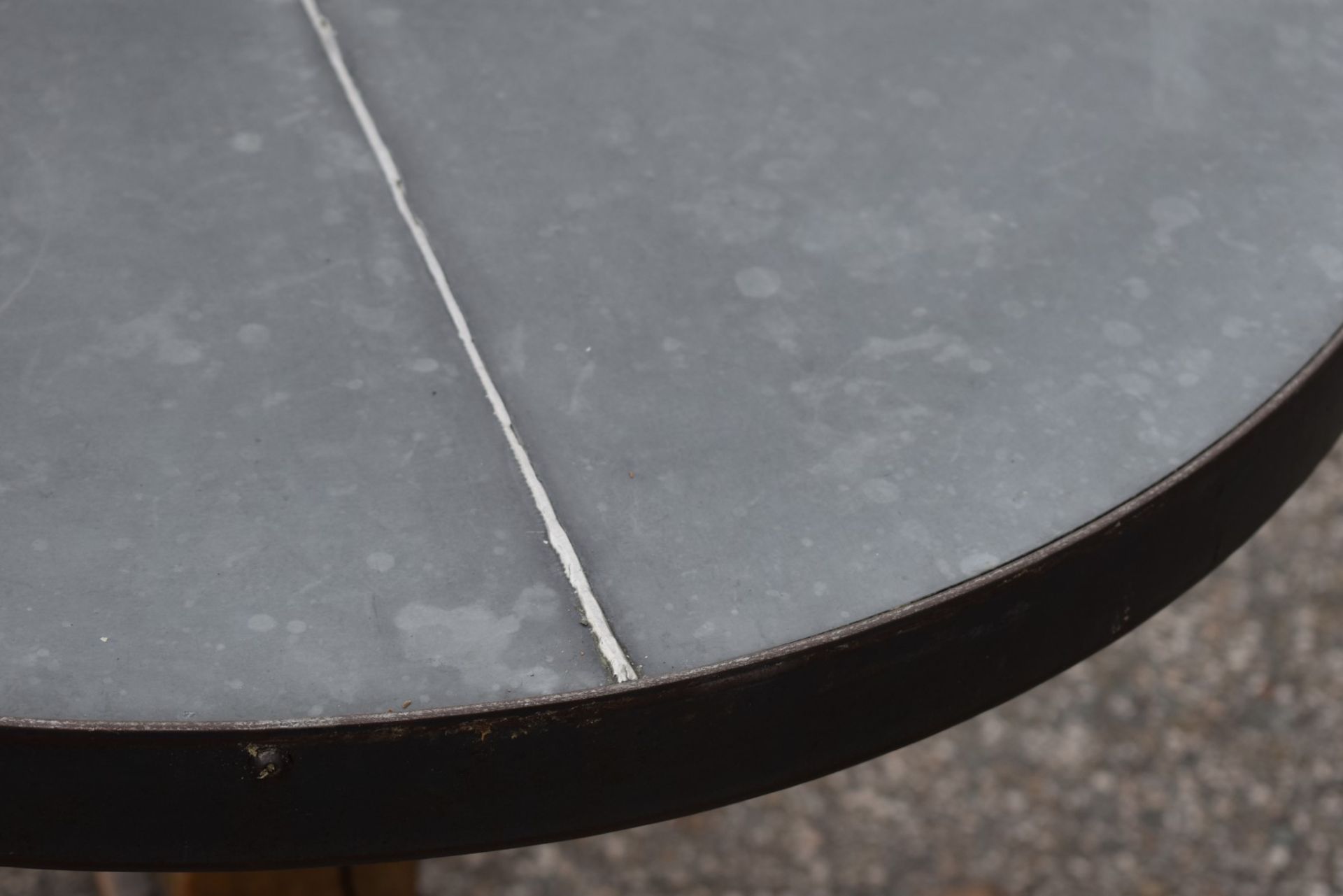 1 x Industrial 80cm Restaurant Table - Stone Style Top With Steel Edging and a Rustic Timber Base - Image 6 of 9