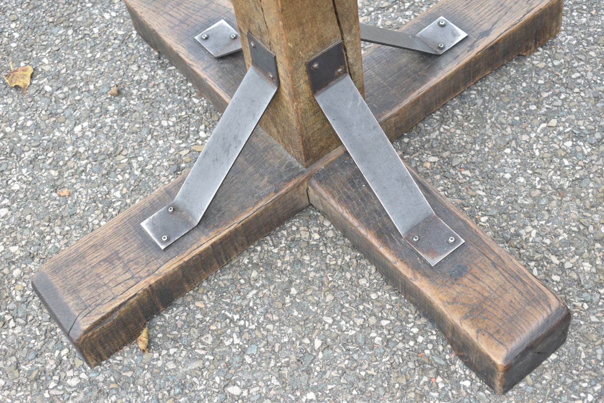 1 x Industrial 80cm Restaurant Table - Stone Style Top With Steel Edging and a Rustic Timber Base - Image 3 of 9
