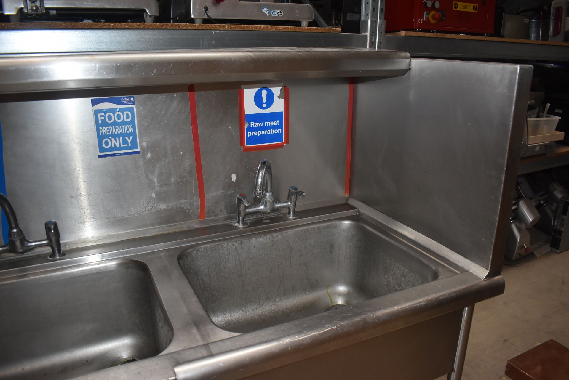 1 x Stainless Steel Twin Sink Wash Unit With Mixer Taps and Splash Back Surround - Width: 125 cms - Image 6 of 11