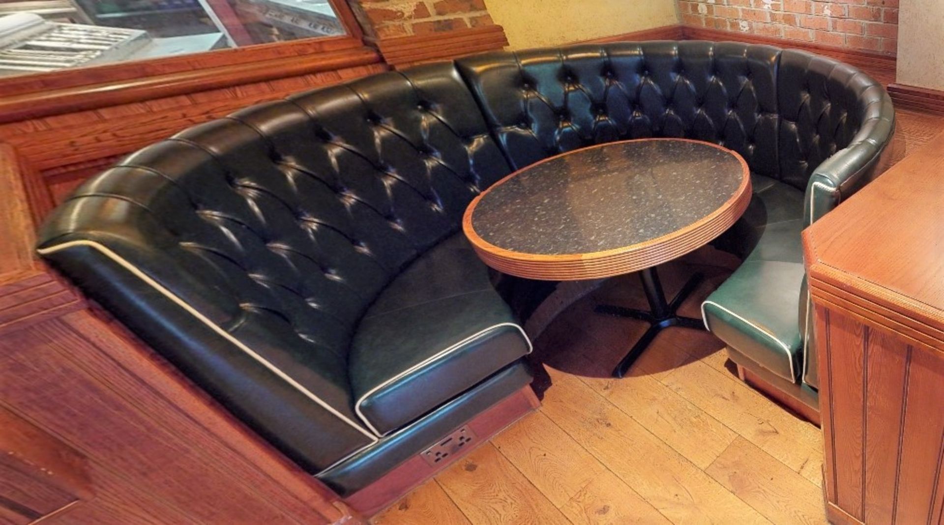 1 x Restaurant C-Shape Seating Booth In Green, With Faux Leather Upholstery With Buttoned High Backs - Image 3 of 3
