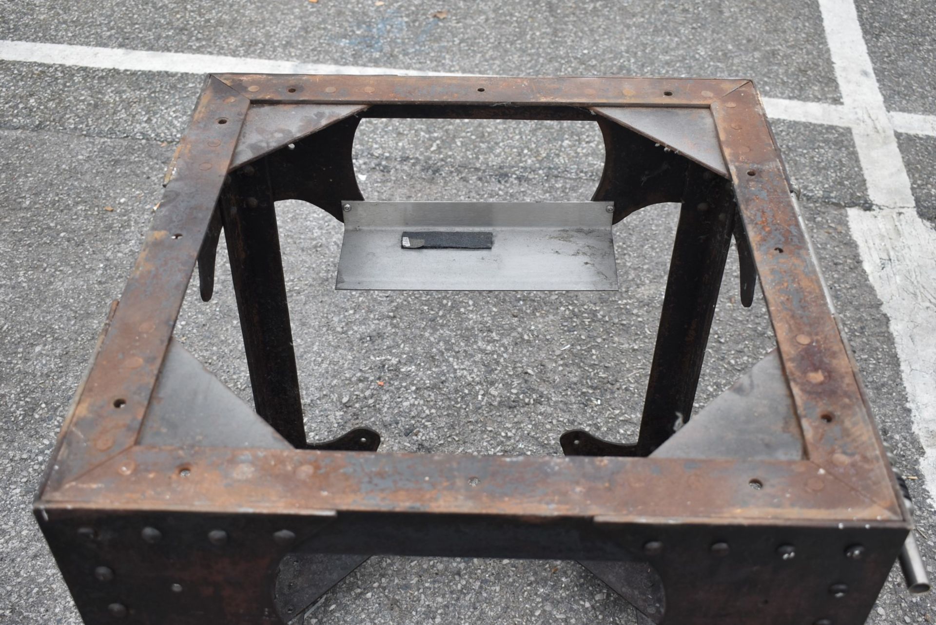 1 x Vintage Butchers Block With Riveted Steel Base, Utensil Hanging Rail and Heavy Stone Block Top - Image 8 of 11