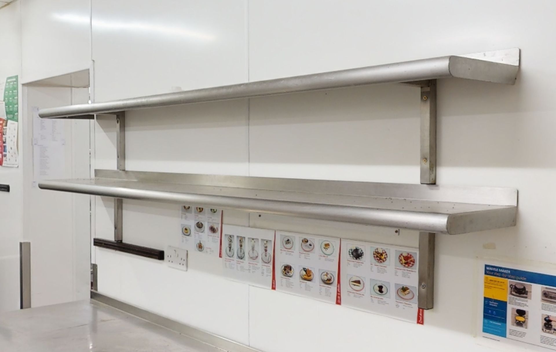 2 x Long Stainless Steel 3-Metre Long Wall Mounted Shelves With Mounting Brackets