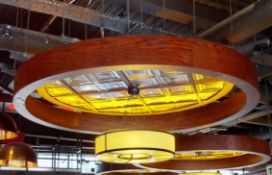 1 x Bespoke Suspended Round Ceiling Panel in Dark Wood With Panelling Inserts - Approx 2.6 Meter