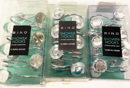 3 x BINO Polished Chrome Finish Shower Curtain Hook Set of 12