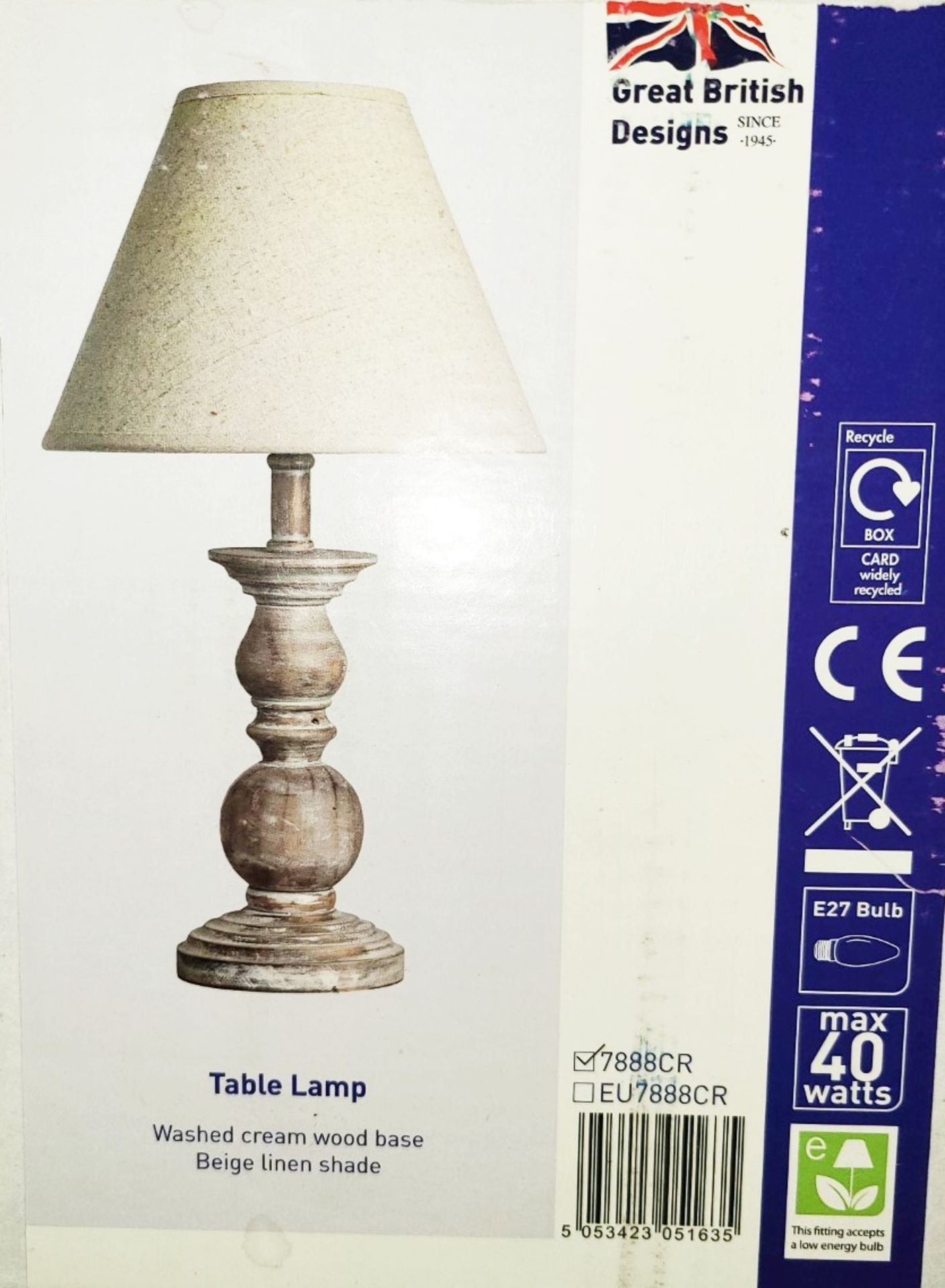 1 x SEARCHLIGHT Washed Cream Wood Table Lamp With Beige Linen Shade