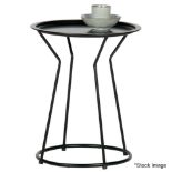 1 x WOOOD 'Yana' Black Metal Black Lacquered Frame And Tabletop Sidetable 50x41cm