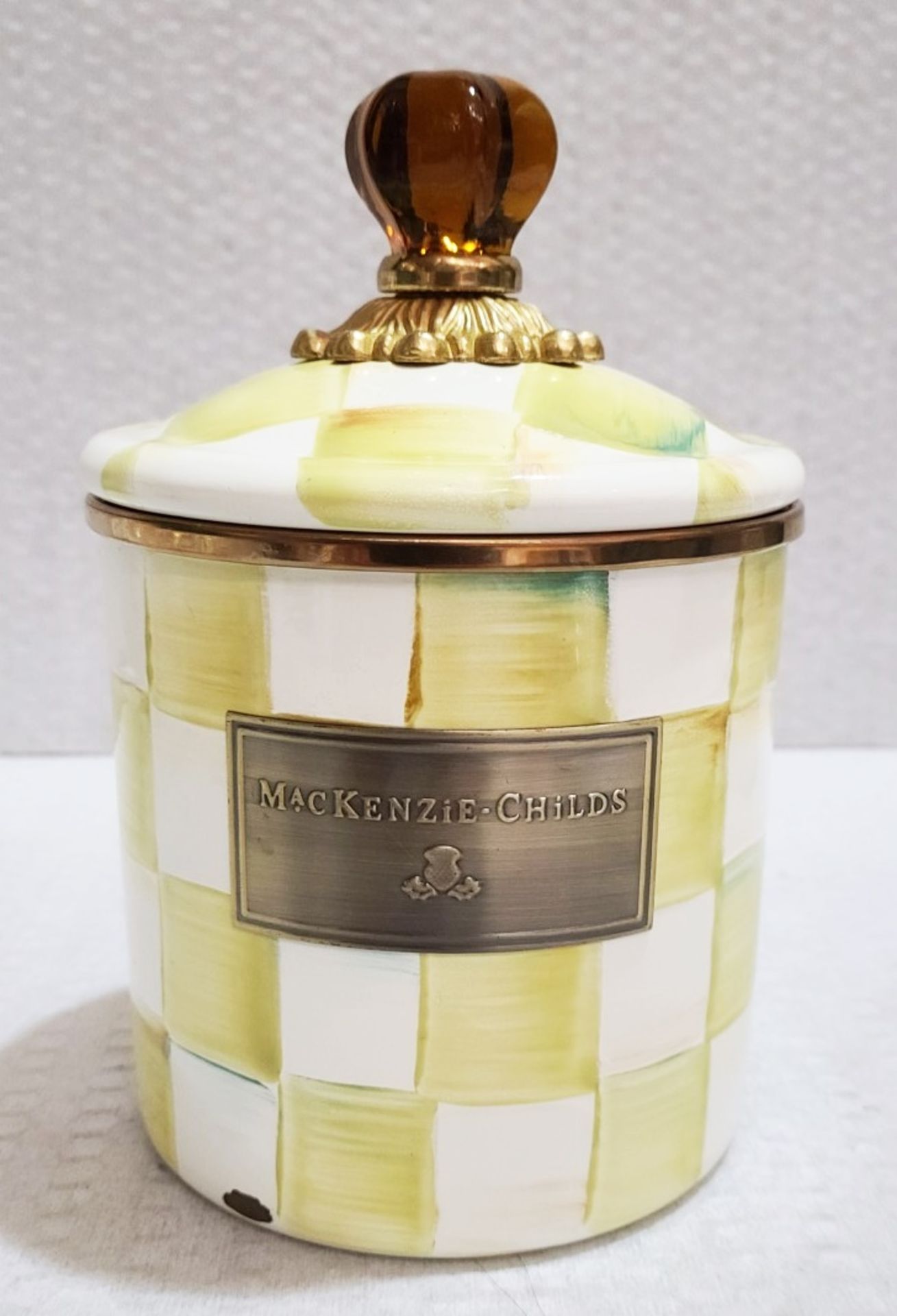 1 x MACKENZIE CHILDS Small Parchment Check Enamel Canister - Original Price £115.00