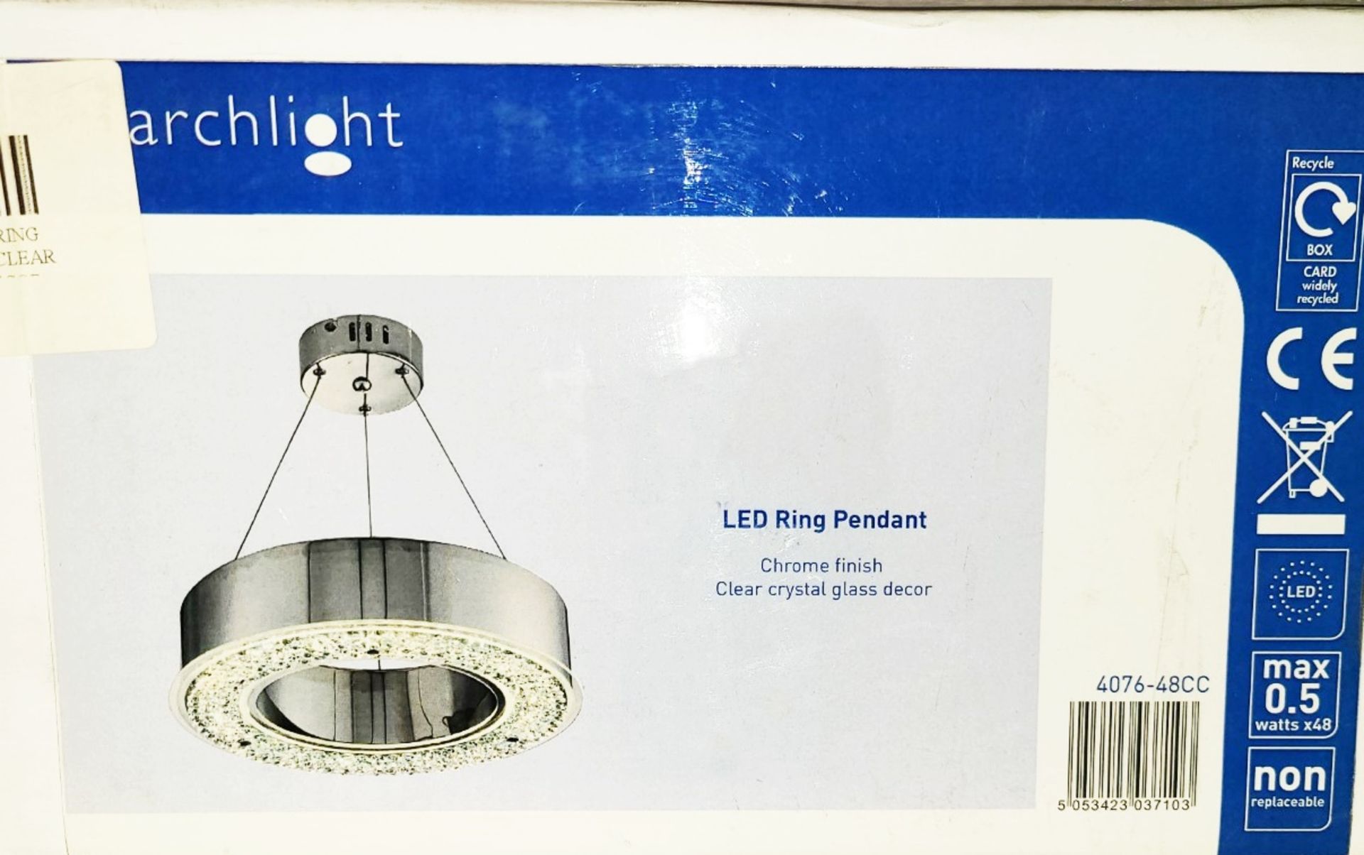 1 x SEARCHLIGHT Halo LED Ring Pendant In Polished Chrome Finish & Clear Crystal Glass Decoration