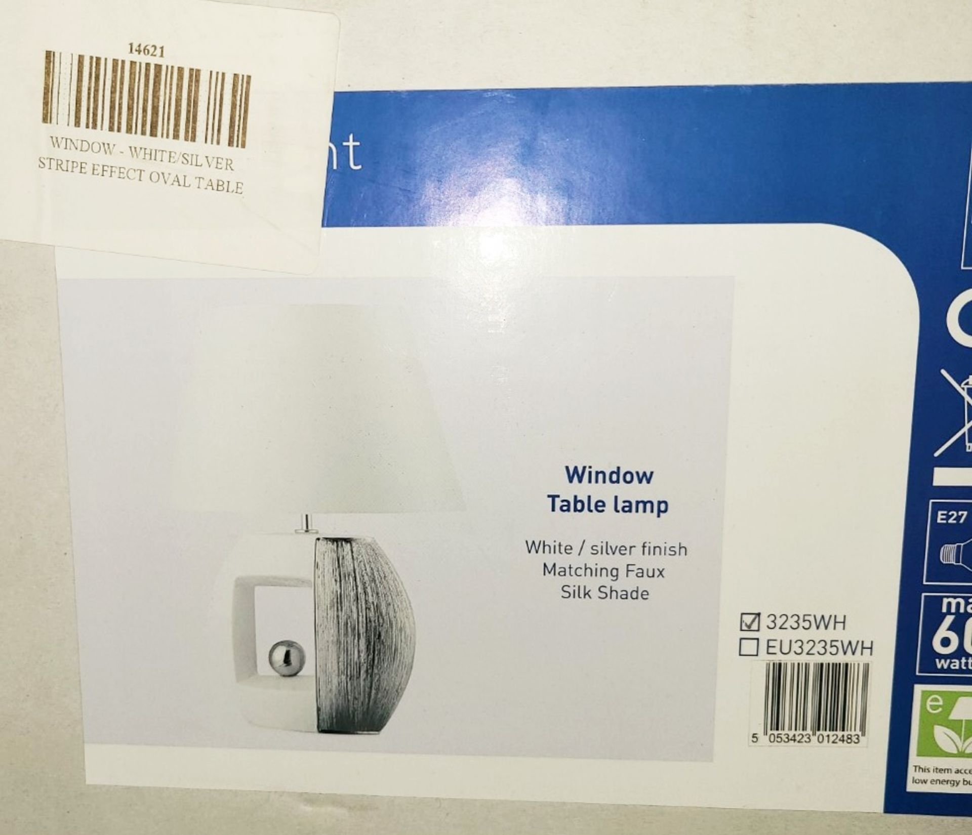 1 x SEARCHLIGHT Searchlight Stripe White and Silver Ceramic Table Lamp 3235WH
